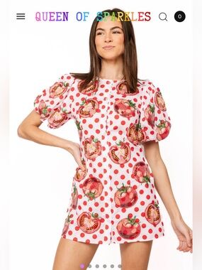 QUEEN OF SPARKLES Tomato Red Polka Dot Puff-Sleeve Mini Dress